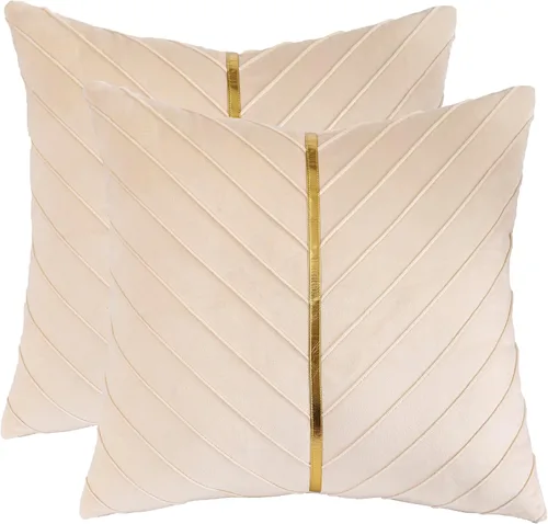Vista 10 de Fundas de Almohada Decorativas de Terciopelo Verde Aguamarina de 16 x 16 pulgadas, Paquete de 2 con Cuero Dorado Decorativo de Navidad, Fundas