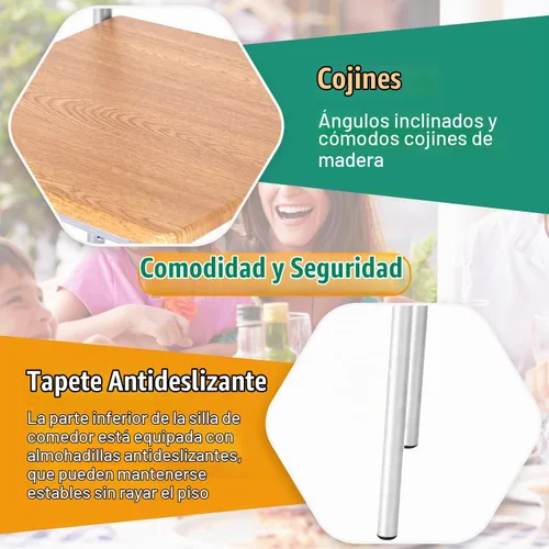Vista 4 de Juego de mesa de comedor PayLessHere, mesa de madera y 4 sillas modernas con patas de metal, muebles rectangulares para el hogar