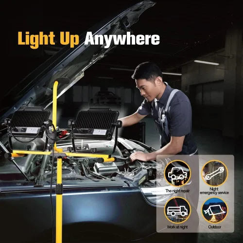 Vista 7 de Luz de trabajo LED de doble cabeza de 180 W 20000 lúmenes con soporte para trípode, 4 brillos ajustables, cable de alimentación impermeable IP 65