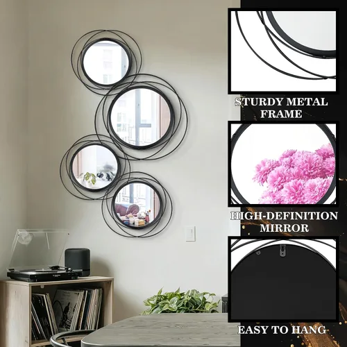 Vista 4 de Juego de 3 espejos redondos Sunburst para decoración de pared Negro