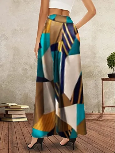 Vista 6 de EQQZD Pantalones palazzo para mujer, pantalones holgados de pierna ancha y cintura alta, pantalones largos elegantes