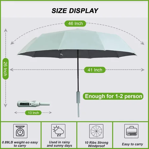 Vista 4 de veduta Travel Umbrella for Rain 10 Ribs Large Size Protection Sun-Folding Portable UV Umbrella Windproof Sturdy Umbrellas Compact Easy Auto