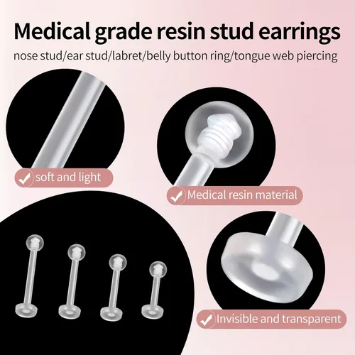 Vista 3 de Aretes transparentes de plástico para piercing deportivo, para el vientre, septum, ceja, labio, cartílago, tragus, labios, labio, retenedores