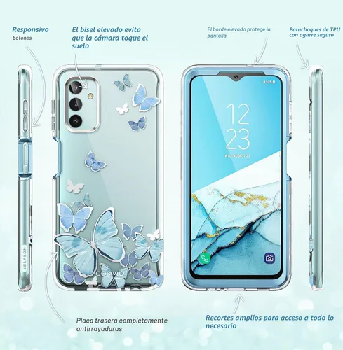 Vista 5 de i-Blason Cosmo - Funda protectora delgada de cuerpo completo para Samsung Galaxy A13 4G y 5G, con protector de pantalla integrado (mariposa azul)