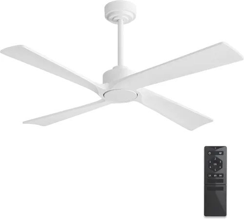 Vista 12 de WINGBO Ventilador de techo CC de 48 pulgadas sin luces, 4 aspas de madera maciza tallada, motor CC reversible de 6 velocidades, ventilador de techo