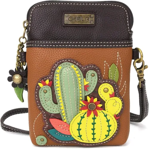 Vista 17 de CHALA Plant Life Collection - Bolso cruzado para teléfono celular, piel sintética, lona, multicolor, con correa ajustable Hongos marrones - Azul