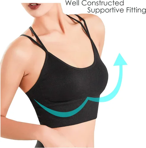 Vista 3 de Evercute Cross Back Sport Bras Padded Strappy Criss Cross Cropped Bras for Yoga Workout Fitness Low Impact