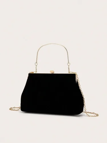 Vista 2 de OYOANGLE Bolso de noche sólido con asa superior para mujer, correa de hombro con cadena, glamorosa cartera