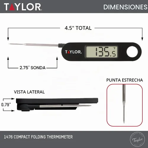 Vista 3 de Taylor 1476 - Termómetro digital de lectura instantánea para carne, barbacoa, cocina, sonda plegable, color negro