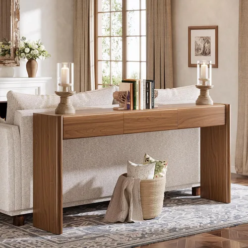 Vista 3 de Tribesigns Mesa consola con 3 cajones, mesa de entrada de madera de 70.9 pulgadas detrás del sofá, consola larga de granja con almacenamiento