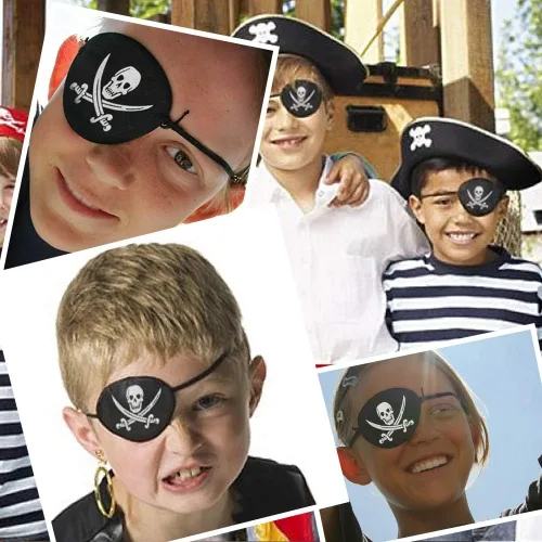 Vista 3 de Disfraz de un ojo de capitán pirata con parche de calavera para Halloween, Navidad, cumpleaños fiesta temática pirata