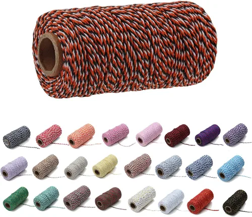 Vista 12 de 1 rollo de cuerda de algodón colorida de 0.0787 in de 109 yardas, cuerda para panaderos, manualidades DIY, envoltura de regalos, Navidad, boda #02