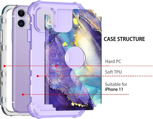 Vista 3 de Rancase Funda para iPhone 11, tres capas de alta resistencia a prueba de golpes, protección de plástico duro + funda protectora de goma de silicona