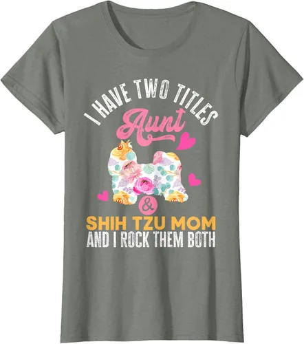 Vista 13 de I Have Two Titles Aunt and Shih Tzu Mom Camiseta divertida para perro, Negro