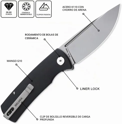 Vista 2 de Petrified fish PFP01 k110 cuchillo plegable de acero G10 mango Aleta frontal al aire libre Camping supervivencia caza EDC herramientas cuchillos