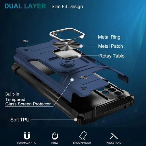 Vista 2 de IKAZZ Funda para Galaxy A51 5G con protector de pantalla, doble capa de TPU suave y flexible y policarbonato duro, antideslizante, de cuerpo Azul