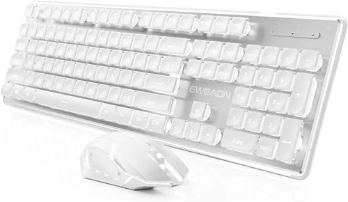 Vista 11 de SEUNKWANG EWEADN V3 Combo de Teclado y Mouse Inalámbrico con Retroiluminación Azul, Panel Metálico, Teclado y Mouse de Computadora Recargable