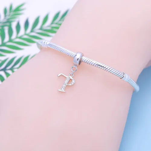 Vista 76 de ABUN Abalorio de plata de ley 925 con letra A a la Z, espaciador de inicial, con circonita cúbica transparete colgante, auténtica, para pulseras