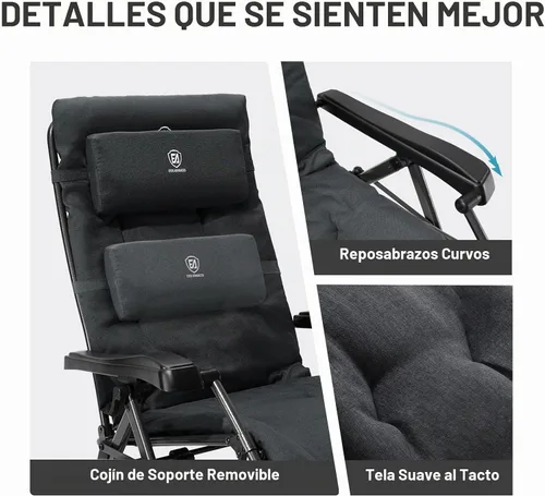 Vista 9 de EVER ADVANCED Silla de aluminio gravedad cero, 2.4" acolchado, capacidad de Negro