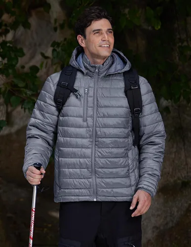 Vista 5 de fit space Chaqueta alternativa de plumón para hombre, acolchada, ligera, plegable, con capucha desmontable