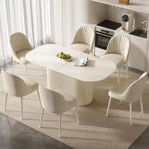 Vista 11 de Juego de mesa de comedor ovalada de 62.99 pulgadas para 4, juego de mesa de cocina de 5 piezas, mesas de comedor modernas con 4 sillas para cocina