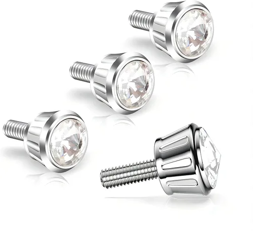 Vista 8 de Pack-4 Kit de Sujetadores de Tornillos Brillantes para Placa de Matrícula, Tapas de Tornillos Antirrobo con Cristales de Imitación para Automóvil