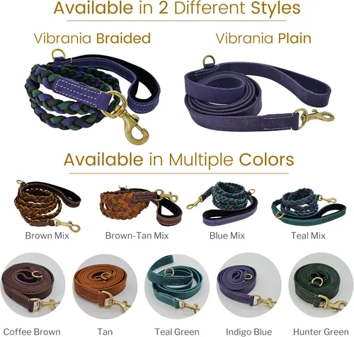 Vista 5 de Blazing Paws Vibrania Correa corta de piel envejecida súper suave y gruesa de 4 pies de ancho con anillo lateral, trenzado completo, para perros