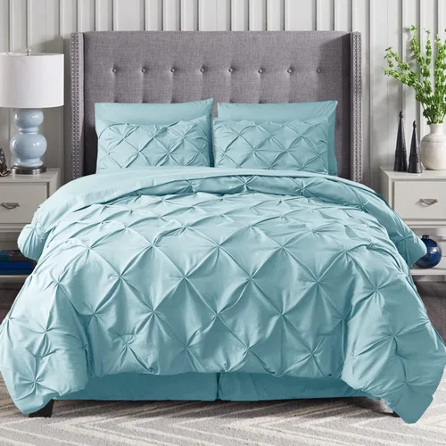 Vista 2 de Elegant Comfort Juego de edredón plisado de 8 piezas, juego suave y sedoso que incluye juego de sábanas con bolsillos de almacenamiento, edredón