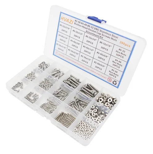 Vista 3 de #2-56#4-40#6-32 UNC Kit de surtido de tornillos de casquillo de cabeza de botón y tuercas de acero inoxidable 390PCS Stainless Steel Button Head