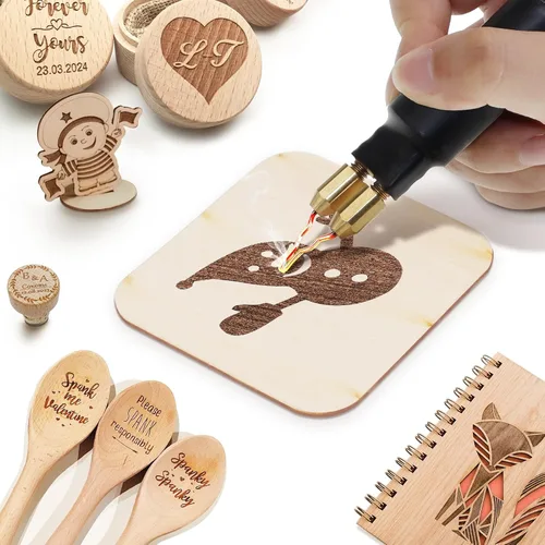Vista 4 de Tekchic - Kit de combustión de madera de 60 W, herramienta de pirografía con 20 puntas de alambre Professional Wood Burner Pen with Ball Tips