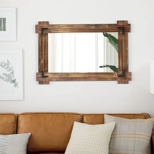 Vista 4 de MeMoreCool Espejo rústico de madera para baño, espejo decorativo con marco de granja para tocador, espejo rectangular de pared para dormitorio
