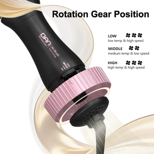 Vista 3 de DAN (100 V-240 V) Cepillo secador de pelo automático de doble voltaje, cepillo secador de pelo de viaje con adaptador de enchufe multifunción, mini