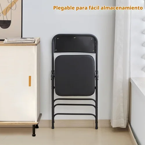 Vista 6 de BOOSDEN Silla plegable acolchada negra, silla plegable resistente con cojín grueso, silla de metal plegable para interiores y exteriores, silla