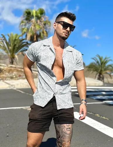 Vista 3 de COOFANDY Camisas hawaianas de algodón y lino, florales, tropicales, para festividades, con botones, para hombre