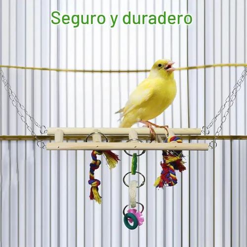 Vista 6 de BWOGUE Paquete de 7 juguetes para loros de pájaros, juguetes de madera natural para masticar, escalar, colgar y hamaca para periquitos pequeños