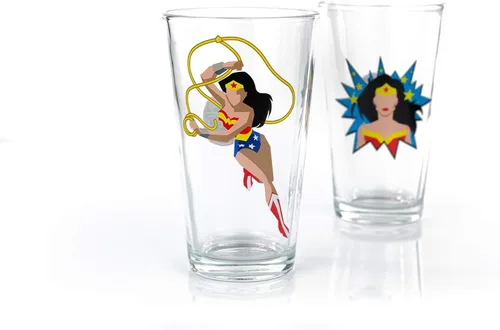 Vista 3 de Underground Toys Dc Wonder Woman - Juego de vasos de pinta Dos vasos de estilo cómic llenos de acción Juego de 2 vasos de edición limitada de 16