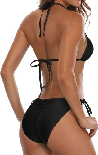 Vista 3 de Holipick Conjunto de bikini de 3 piezas para mujer, traje de baño halter y bikini sarong triángulo con salida de baño