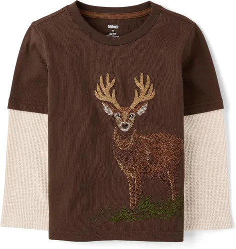Vista 10 de Gymboree - Camisetas de manga larga con gráficos bordados en capas para niños y niños pequeños Oso de nieve azul