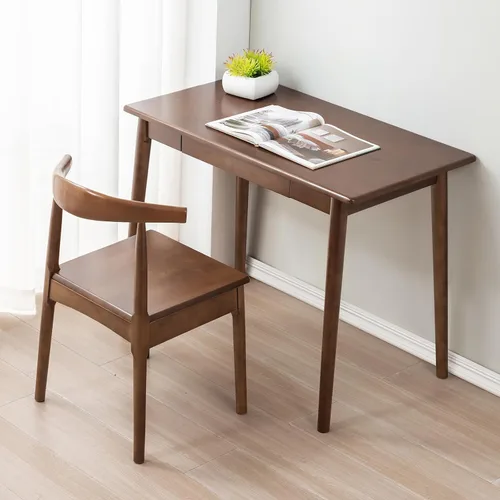Vista 2 de Escritorio de madera maciza con cajones, escritorio de computadora de madera para oficina en casa (color nogal 40 pulgadas)