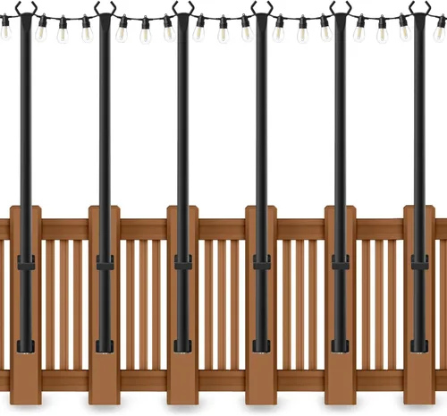 Vista 15 de Paquete de 2 postes para luces de cadena, postes para luces de cadena de 5 pies para exteriores con clips de fijación, postes de metal para luces