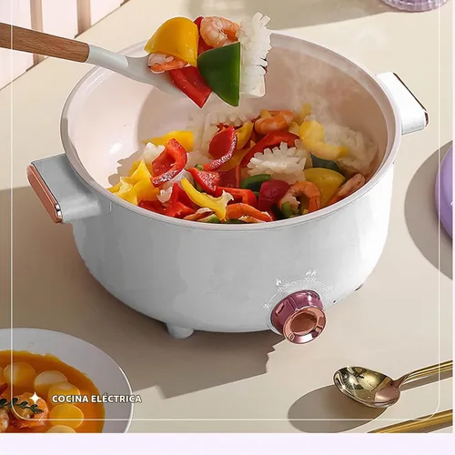Vista 2 de Fdit Olla de cocina eléctrica, antiadherente multifunción, 3 modos de temperatura, 3.5 L para acampar (olla eléctrica con tapa)