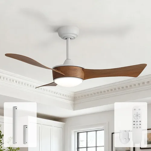 Vista 11 de Sofucor Ventiladores de techo de 42 pulgadas con luces, moderno ventilador de techo negro para dormitorio pequeño con control remoto, cuchillas