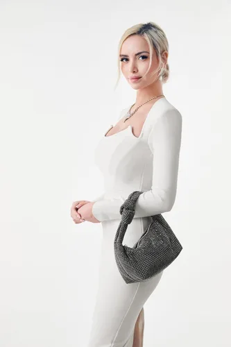Vista 5 de UMREN Bolso de mano anudado con purpurina completa para mujer, con diamantes de imitación de cristal, bolso cruzado de noche con diamantes