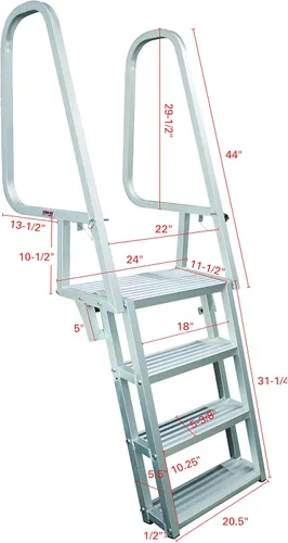 Vista 2 de Extreme Max 3005.4116 Escalera Deluxe de muelle Flip-Up – 4 peldaños