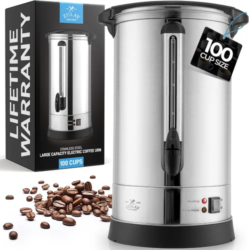 Vista 10 de Zulay Kitchen Cafetera de grado comercial, urna de agua caliente, percoladora con acero inoxidable de doble pared, preparación rápida, se mantiene