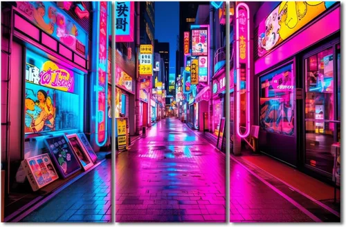 Vista 10 de Lienzo decorativo para pared de sala de estar, lienzo Cyberpunk, decoración de pared de 3 paneles, decoración de pared para el hogar, dormitorio