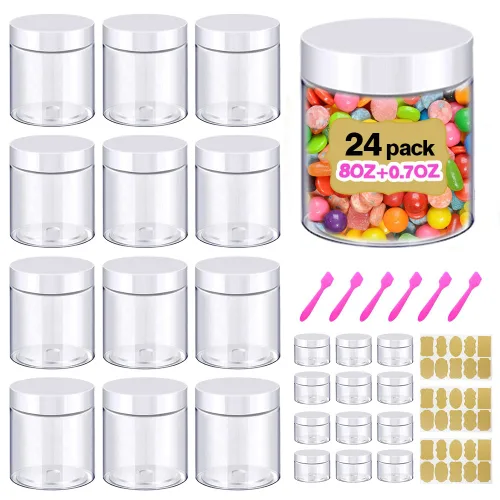 Vista 19 de Paquete de 12 recipientes pequeños de plástico de 4 onzas con tapas + paquete de 12 tarros de muestra de cosméticos de 0.7 oz/0.7 fl oz