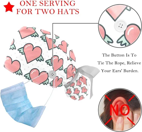 Vista 3 de Anna Cowper 2 PCS Bouffant Cap with Button Ponytail Pouch Working Cap Sweatband Adjustable Surgical Cap Cacti
