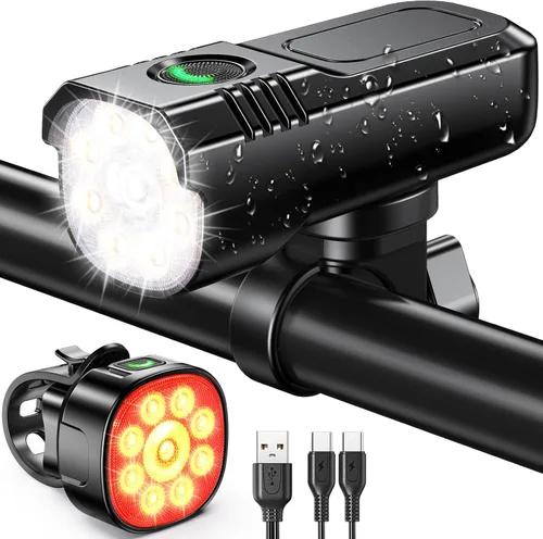 Vista 8 de Zewdov High Lumen Super Bright Bike Lights for Night Riding, Adjustable Modes Bicycle Lights Front and Rear, Rechargeable & IP65 Waterproof Bike