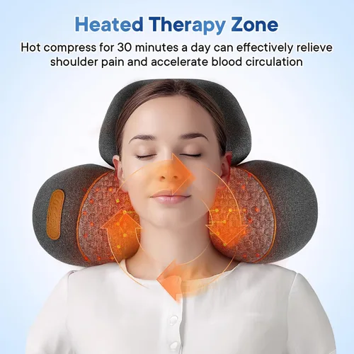 Vista 5 de Almohada masajeadora de cuello recargable 3 en 1 con calor, vibración y tracción, alivio del dolor de tejido profundo, corrector de joroba cervical